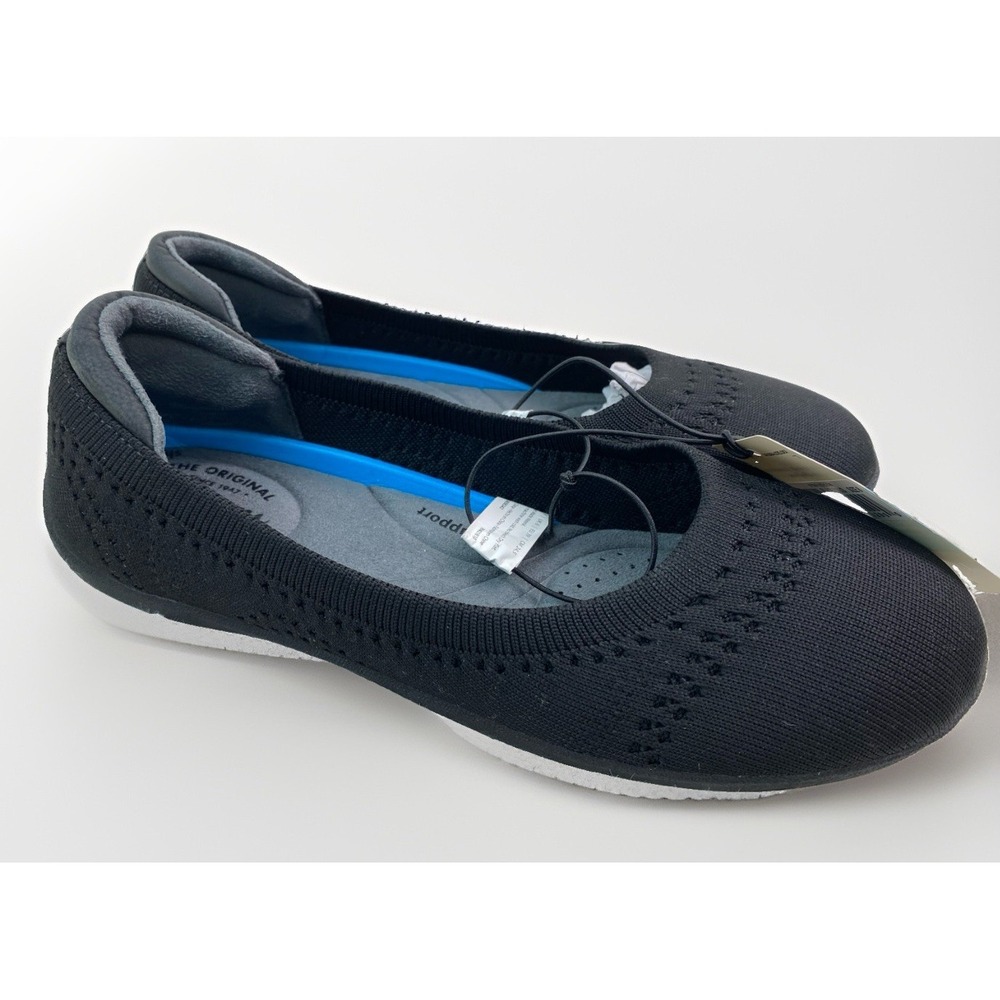 NWT Dearforms Women's 8 Black Woven Mesh Comfort Arch Support Flats